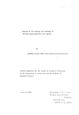 Aspects of the Biology and Taxonomy of British Myrmecophilous Root Aphids