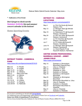 Summer Activity List and Summer Home Sporting Events