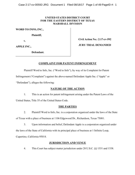 Case 2:17-Cv-00592-JRG Document 1 Filed 08/18/17 Page 1 of 49 Pageid #: 1