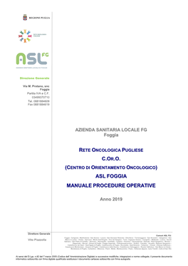 C.Or.O. ) Asl Foggia Manuale Procedure Operative