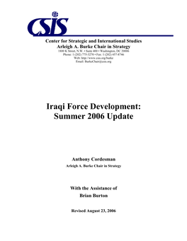 Iraqi Force Development: Summer 2006 Update