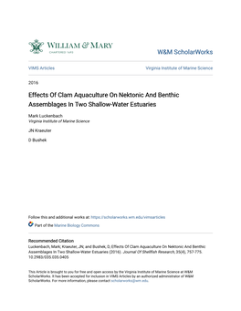 Effects of Clam Aquaculture on Nektonic and Benthic Assemblages in Two Shallow-Water Estuaries