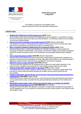 Ambassade De France En Australie – Service De Presse Et Information Site : Tél