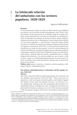 La Intrincada Relación Del Unitarismo Con Los Sectores Populares, 1820 - 1829