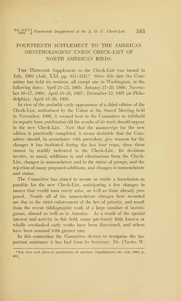 Fourteenth Supplement to the American Ornithologists' Union Check-List of North American Birds