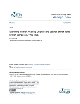 Original Song Settings of Irish Texts by Irish Composers, 1900-1930