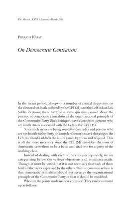 On Democratic Centralism