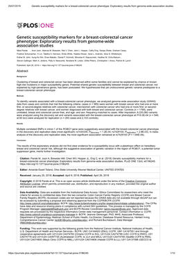 Genetic Susceptibility Markers for a Breast-Colorectal Cancer Phenotype: Exploratory Results from Genome-Wide Association Studies