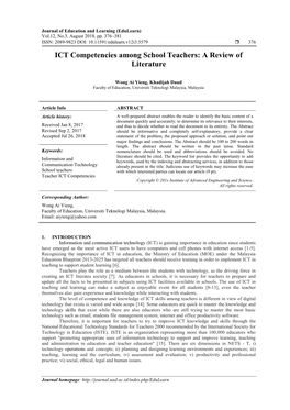 ICT Competencies Among School Teachers: a Review of Literature