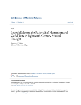 Leopold Mozart, the Rationalist? Humanism and Good Taste in Eighteenth-Century Musical Thought Katherine H