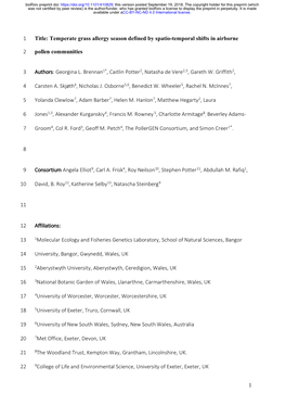 Temperate Grass Allergy Season Defined by Spatio-Temporal Shifts in Airborne