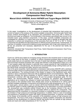 Development of Ammonia-Water Hybrid Absorption- Compression