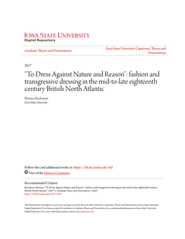 Fashion and Transgressive Dressing in the Mid-To-Late Eighteenth Century British North Atlantic Brenna Buchanan Iowa State University