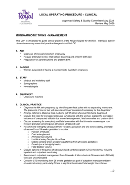 Monoamniotic Twins - Management