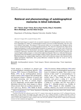 Retrieval and Phenomenology of Autobiographical Memories in Blind Individuals