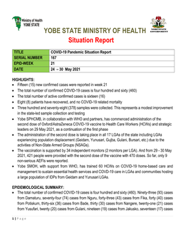 YOBE STATE MINISTRY of HEALTH Situation Report