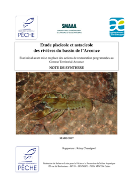 Etude Piscicole Et Astacicole Des Rivières Du Bassin De L'arconce