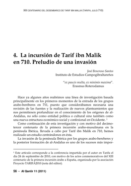 4. La Incursión De Tarif Ibn Malik En 710. Preludio De Una Invasión