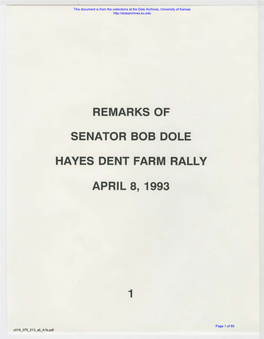 Remarks of Senator Bob Dole Hayes Dent Farm Rally April 8, 1993