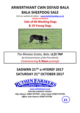 BALA BALA SHEEPDOG SALE Visit Our Website & Videos – ONLINE CATALOGUE Sale of 60 Working Dogs & 19 Young Dogs