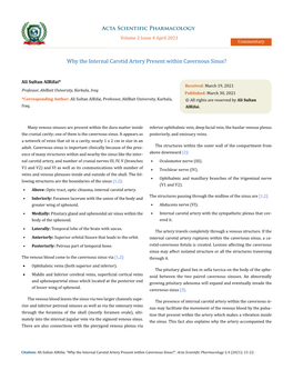 Why the Internal Carotid Artery Present Within Cavernous Sinus?