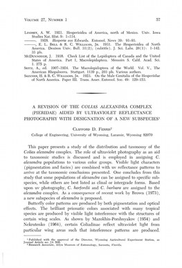 PIERIDAE) AIDED by ULTRAVIOLET REFLECTANCE PHOTOGRAPHY with DESIGNATION of a NEW Subspeciesl