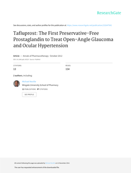 Tafluprost: the First Preservative-Free Prostaglandin to Treat Open-Angle Glaucoma and Ocular Hypertension