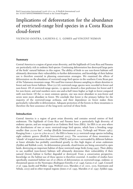 Implications of Deforestation for the Abundance of Restricted-Range Bird Species in a Costa Rican Cloud-Forest