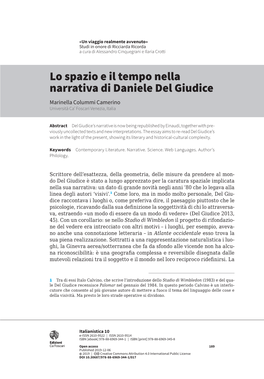 Lo Spazio E Il Tempo Nella Narrativa Di Daniele Del Giudice Marinella Colummi Camerino Università Ca’ Foscari Venezia, Italia