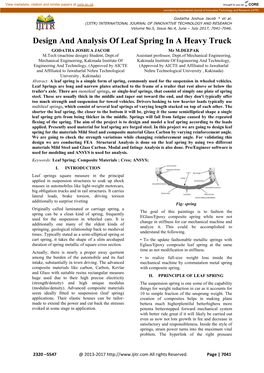 Design and Analysis of Leaf Spring in a Heavy Truck