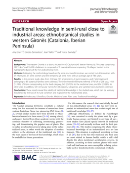 Ethnobotanical Studies in Western Gironès (Catalonia, Iberian Peninsula) Airy Gras1,2,3, Ginesta Serrasolses1, Joan Vallès1,3,4 and Teresa Garnatje2*