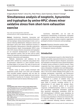 Simultaneous Analysis of Neopterin, Kynurenine and Tryptophan by Amine-HPLC Shows Minor Oxidative