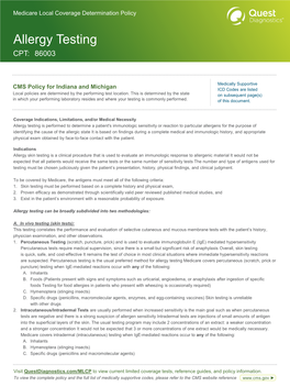 Allergy Testing CPT: 86003