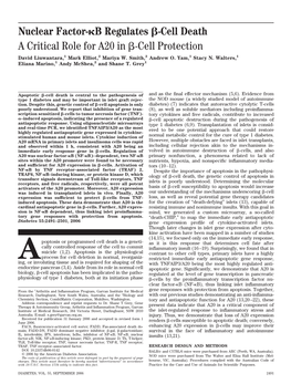 A Critical Role for A20 in ␤-Cell Protection David Liuwantara,1 Mark Elliot,2 Mariya W