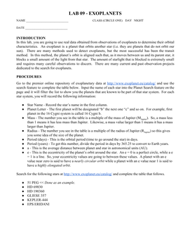 Lab 09 - Exoplanets