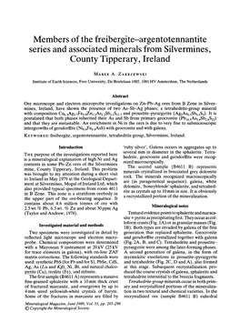 Members of the Freibergite-Argentotennantite Series and Associated Minerals from Silvermines, County Tipperary, Ireland