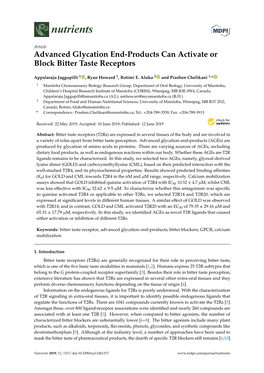 Advanced Glycation End-Products Can Activate Or Block Bitter Taste Receptors