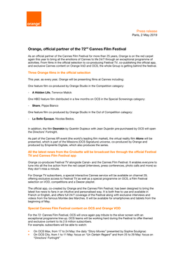 Orange, Official Partner of the 72Nd Cannes Film Festival