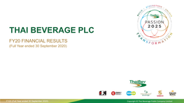 THAI BEVERAGE PLC FY20 FINANCIAL RESULTS (Full Year Ended 30 September 2020)