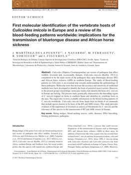 First Molecular Identification of the Vertebrate Hosts of Culicoides