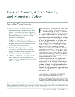 Passive Money, Active Money, and Monetary Policy