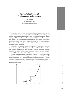 Fermat's Technique of Finding Areas Under Curves