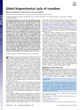 Global Biogeochemical Cycle of Vanadium