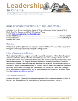 WFLDP Leadership in Cinema – Band of Brothers Part Eight: the Last Patrol 2 of 13 Facilitator Reference