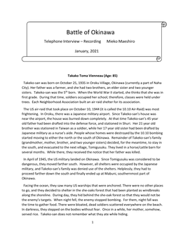 Battle of Okinawa Telephone Interview – Recording Mieko Maeshiro