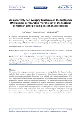 An Apparently Non-Swinging Tentorium in the Diplopoda (Myriapoda): Comparative Morphology of the Tentorial Complex in Giant Pill-Millipedes (Sphaerotheriida)