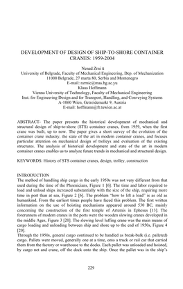 Development of Design of Ship-To-Shore Container Cranes: 1959-2004