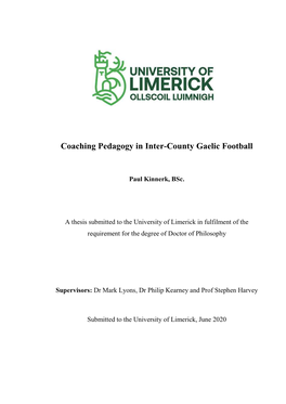 Coaching Pedagogy in Inter-County Gaelic Football