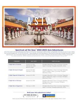 Spectrum of the Seas 2022-2023 Asia Adventures