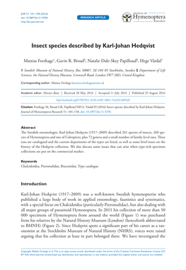 ﻿Insect Species Described by Karl-Johan Hedqvist